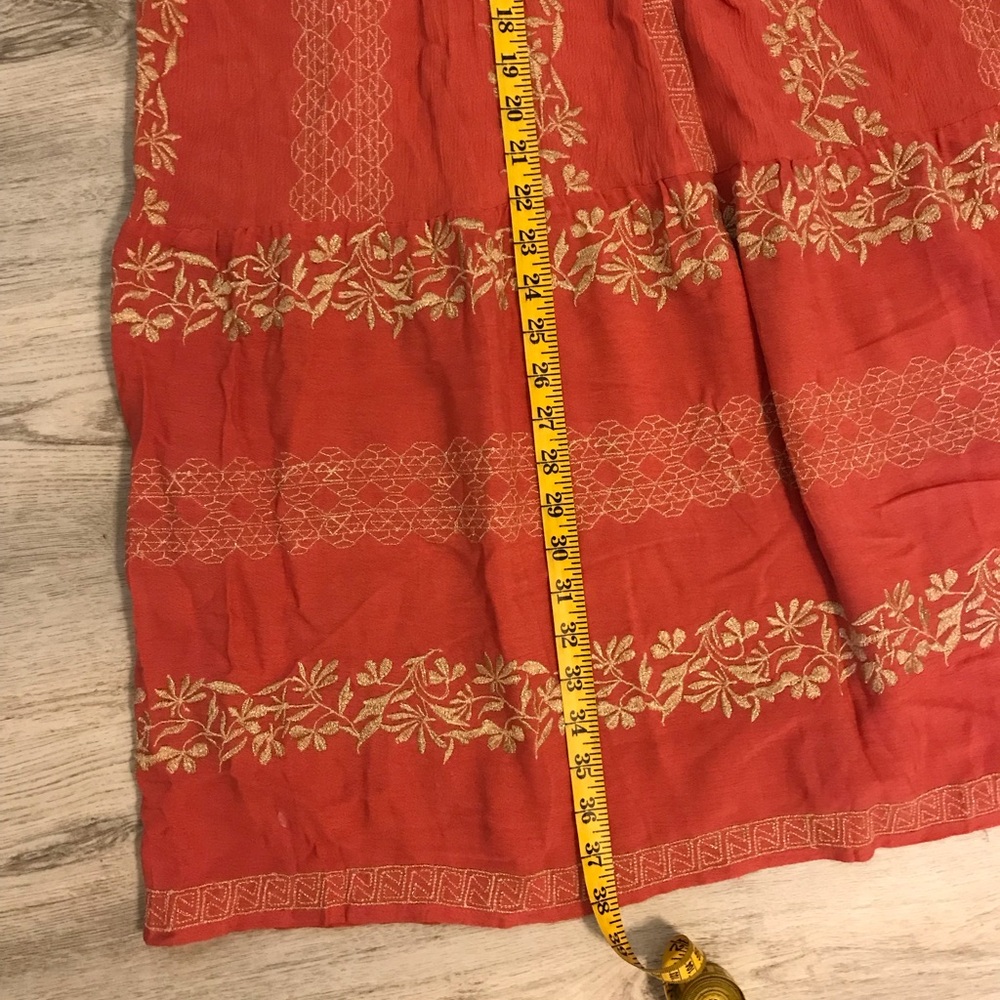 Hale Bob Regan Maxi Skirt Embroidered Rayon Crinkle Gauze Sz. Small Coral & Gold - Picture 13 of 14